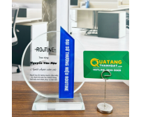 Cúp Thuỷ Tinh Tròn Xanh Cách Điệu TD-48