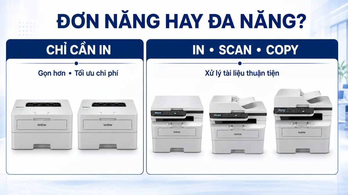 So sánh máy in Brother đơn năng và đa năng cho văn phòng