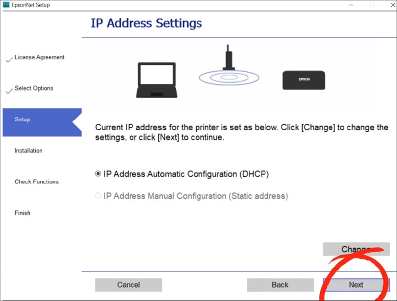 Tích chọn mục “IP Address Automatic Configuration (DHCP), rồi nhấn “Next”