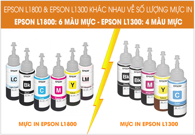 So sánh Epson L1300 và L1800 khác nhau về số lượng mực in